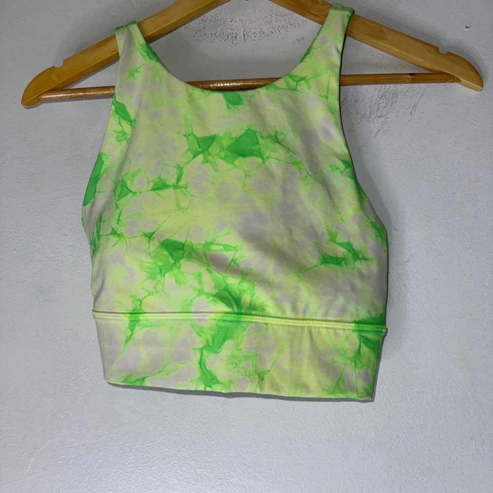 Lululemon Energy Bra High Neck Long Line Shibori Med Support B-C Yoga Cups Sz 8